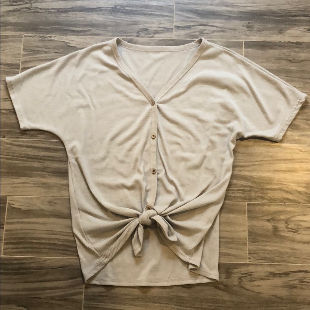 Grey Tie Front, Button Down Top